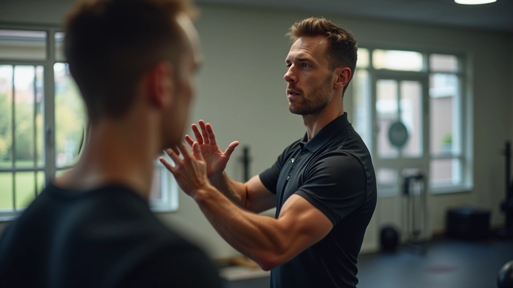 Trainer helpt atleet met uitleggen van de eerste stappen van een beweging