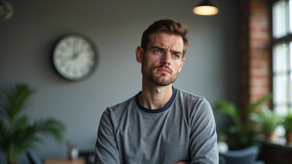Persoon kijkt bezorgd naar een klok op de muur, onbeslist tussen starten en wachten